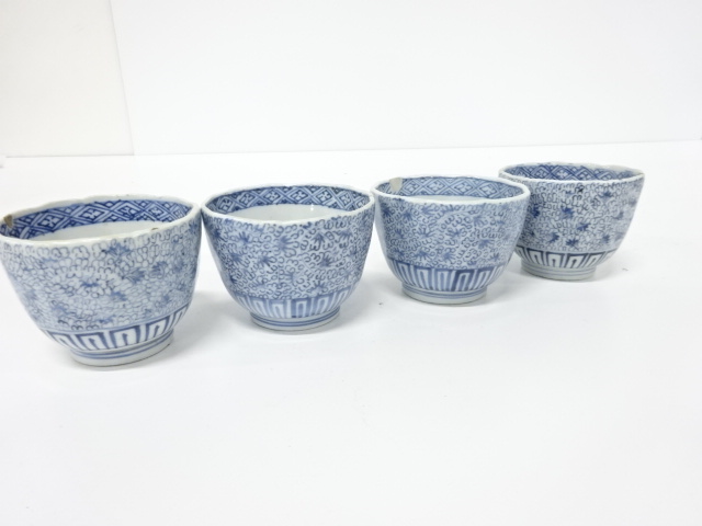 古伊万里　染付　みじん唐草　お猪口　4客